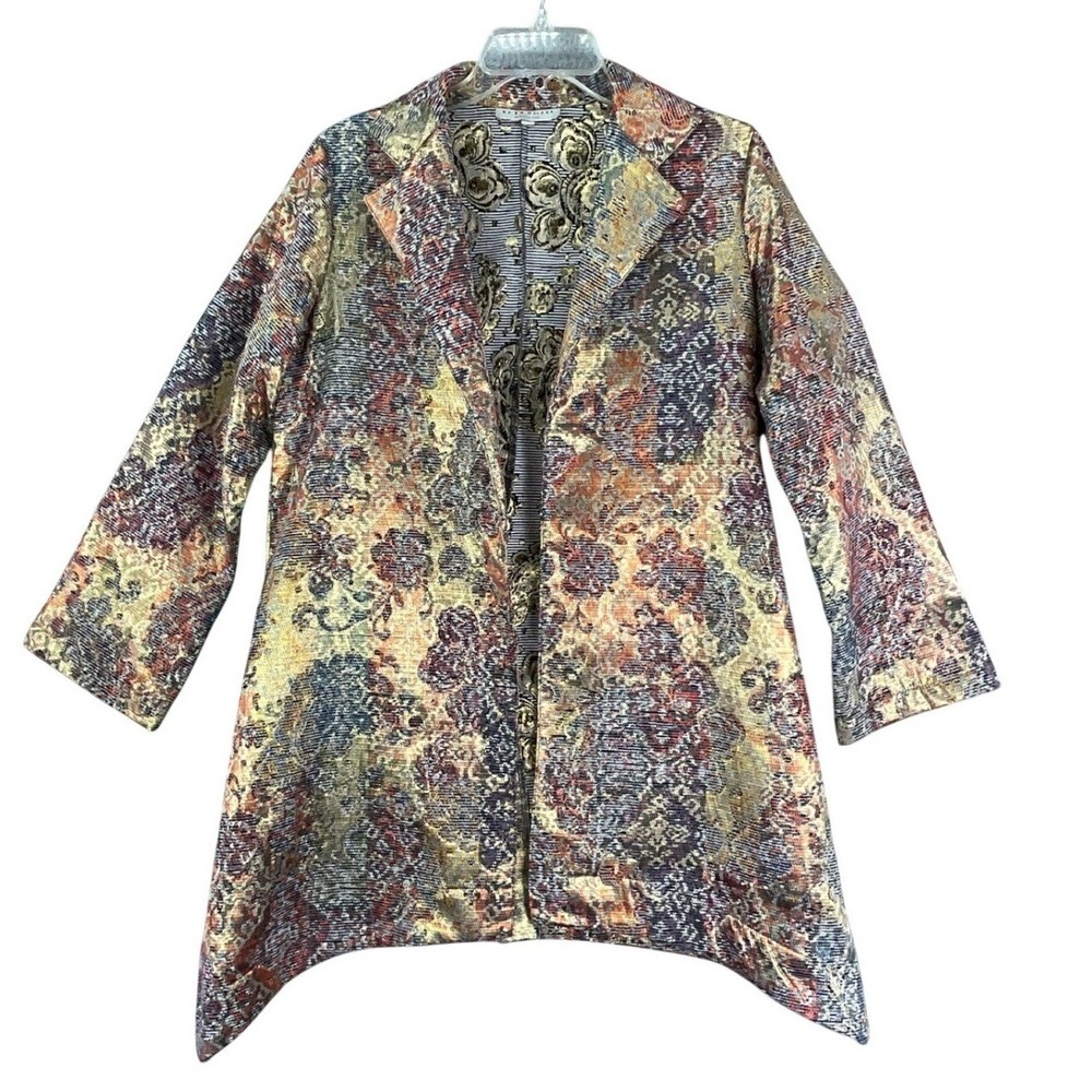 Bryn Walker Benedict Coat Women S Floral Tapestry Metallic Lagenlook Boho Artsy